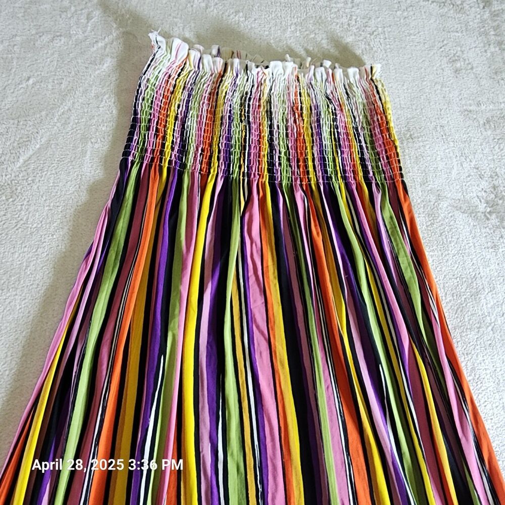 Just Love Maxi Sun Dress Size Large Striped Geometric Ruched Strapless Pullover - Picture 3 of 10